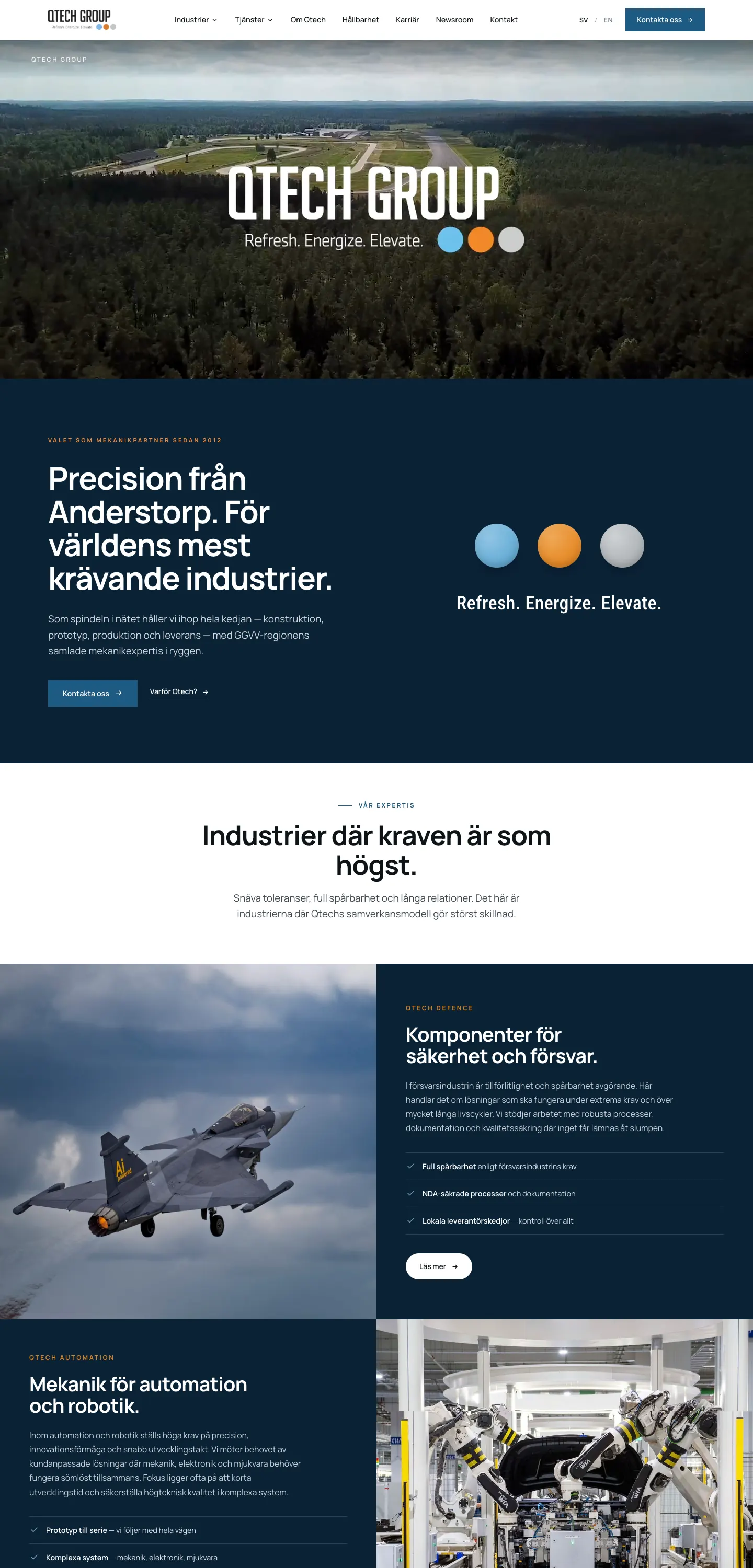 Qtech Groups hemsida, efter